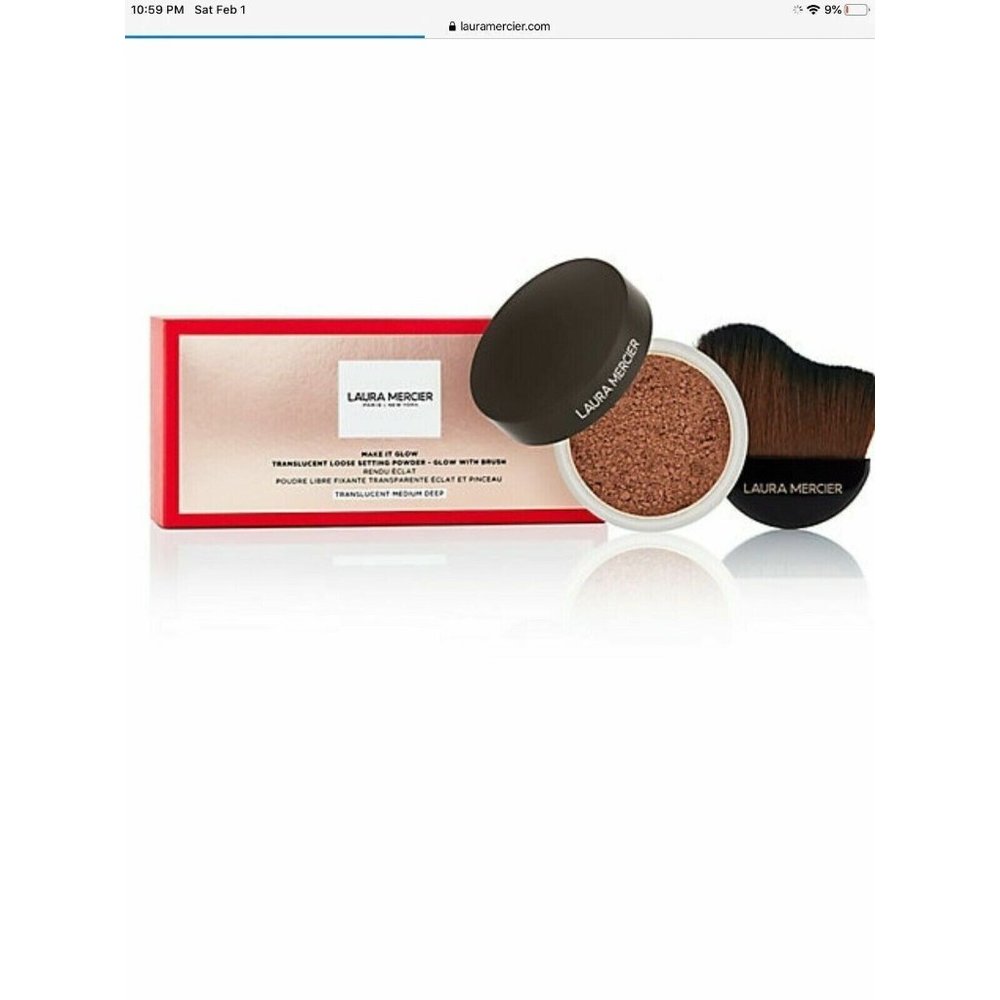 LAURA MERCIER-Make it Glow Setting Powder (Medium-Deep/Full Size)+Brush Set-NIB